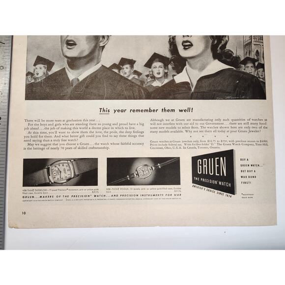 1943 Gruen Watch Print Ad Graduation Ceremony Military Aircraft 1940s Ephemera - Picture 5 of 7